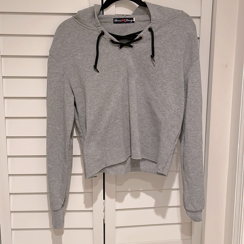 Cozy gray lace up hoodie